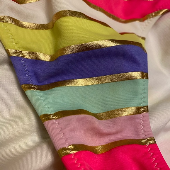 Victoria’s Secret gold& colors striped Swim Bottom ruched - Picture 3 of 6